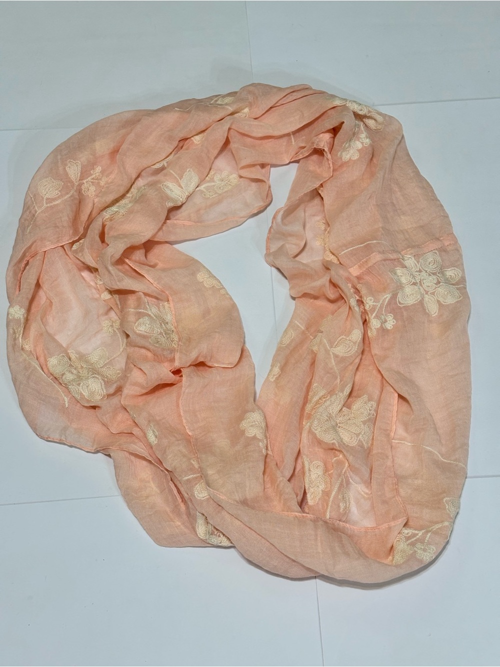 Light Peach Floral Embroidered Women's Scarf.